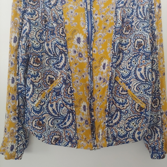 Umgee Boho Paisley Yellow Blue Bomber Jacket Medium Mixed Print - Picture 5 of 11